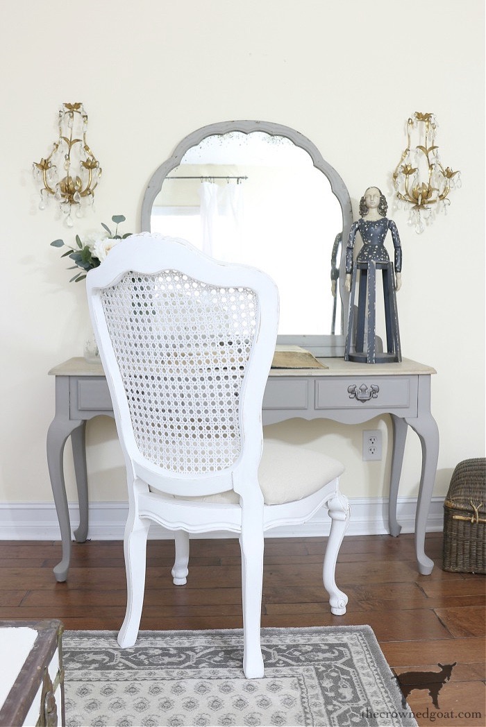 A Beginners Guide to Chair Upholstery-French Linen Vanity and French Country Chair-The Crowned Goat