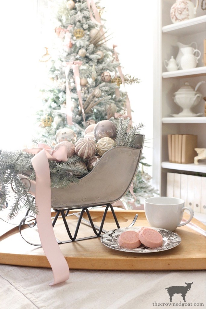 Champagne Wishes Holiday Home Tour: Champagne and Blush Christmas Sleigh Ornaments and Cookies-The Crowned Goat 