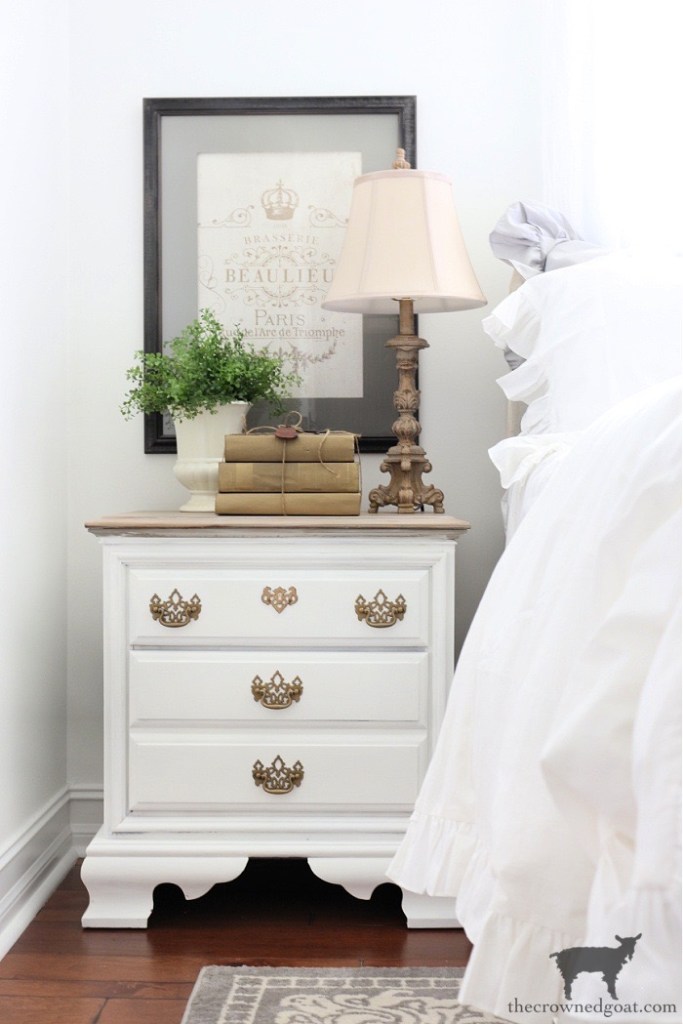 French Linen and Pure White Painted Nightstands - The Crowned Goat 