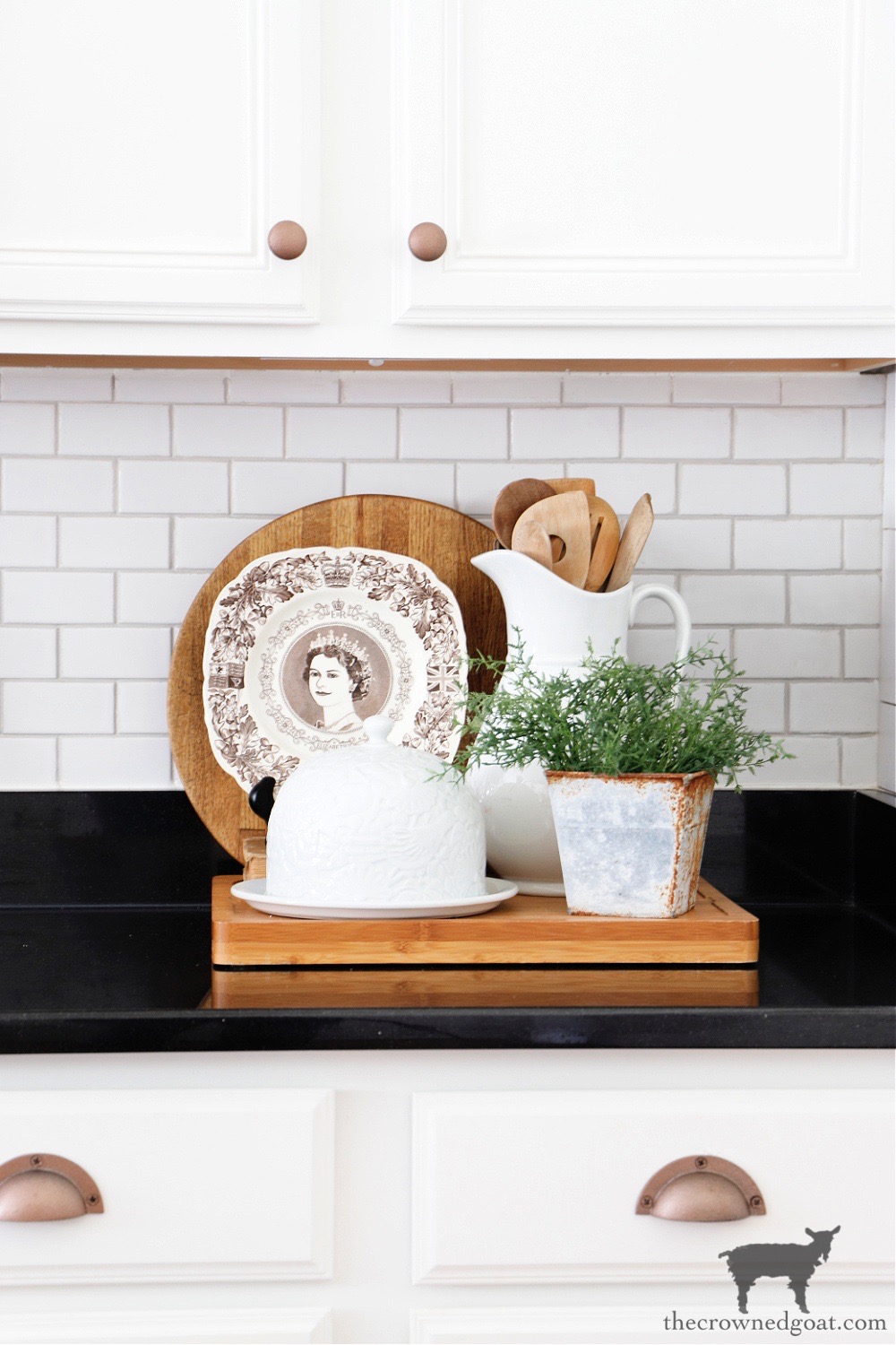 How to Easily Change the Color of Existing Grout-Cottage Kitchen Vignette-The Crowned Goat