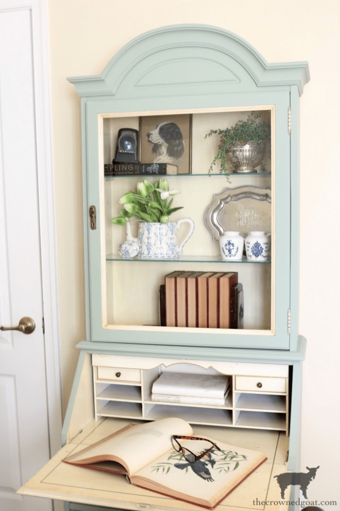 Secretary Desk Makeover in Cartouche Green and Bedroom Office Inspiration-The Crowned Goat