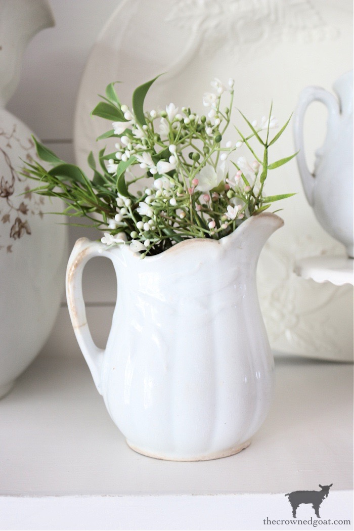 Styling a Dining Room Hutch with Ironstone Pitchers - The Crowned Goat