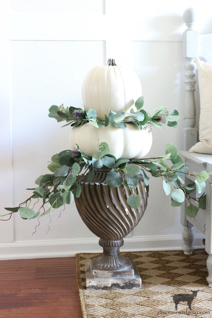 Simple Stacked Pumpkin Topiary with Eucalyptus
